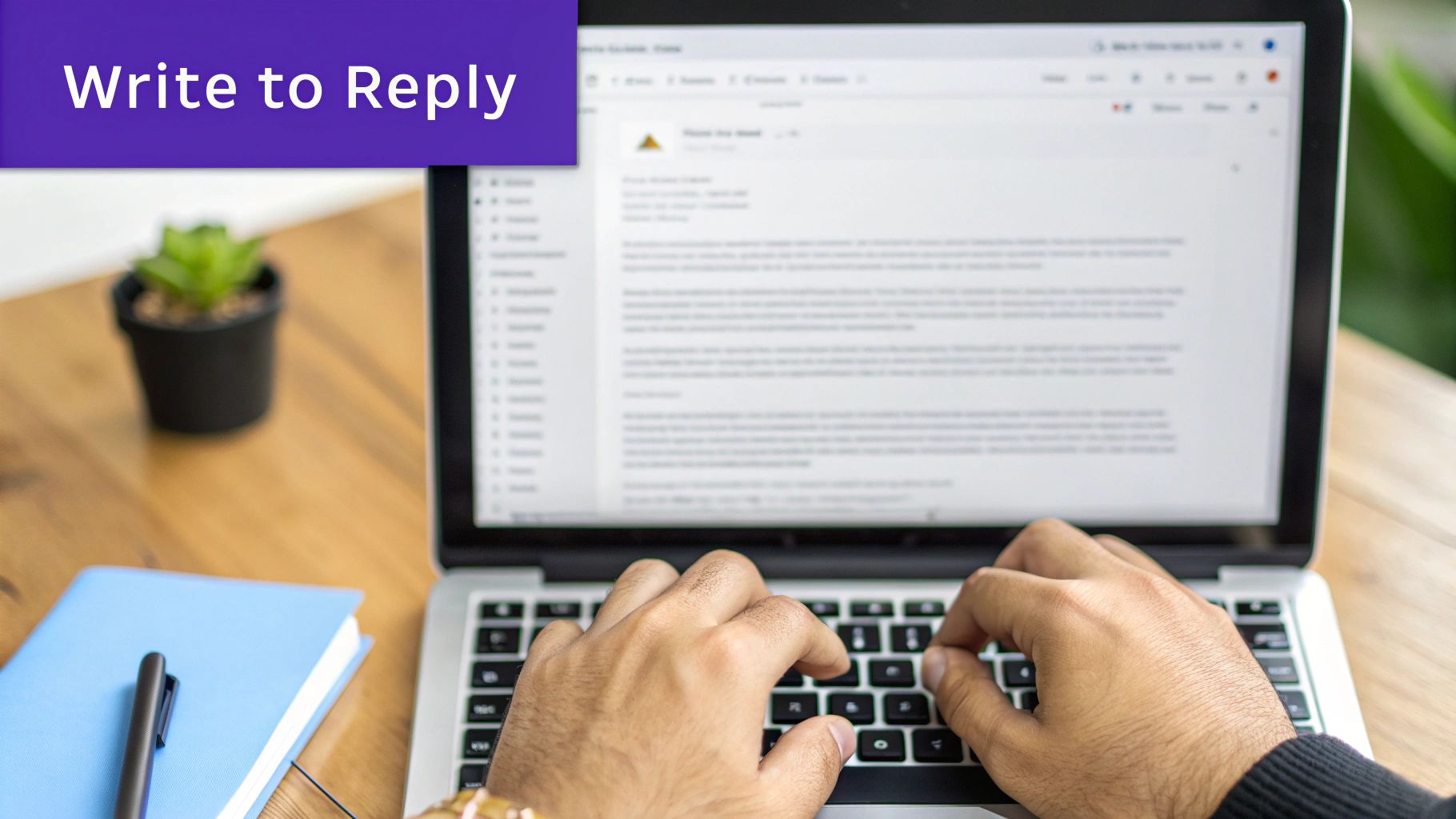 A person typing on a laptop, crafting an effective follow up email.