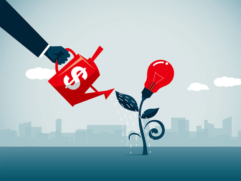 image showing watering a startup like plant